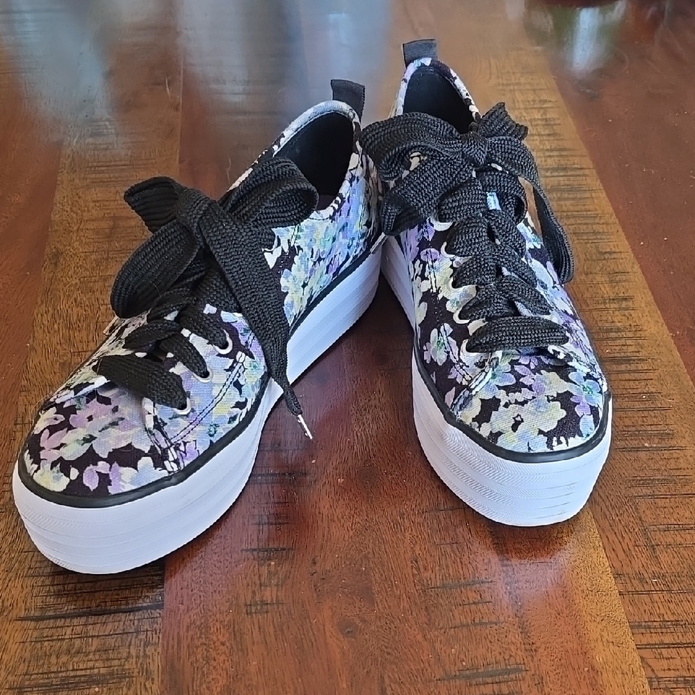 Floral Keds Platform Sneakers with Black Laces